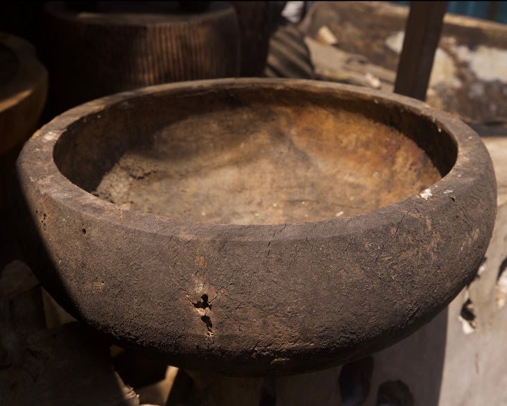 Bespoke modern organic luxury home decor collection: Sculpted rustic wood vessel bowl by Senja Living.