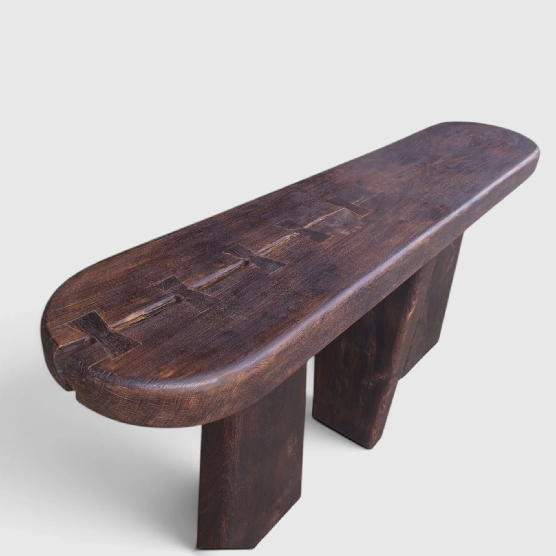 Bespoke modern organic luxury console tables collection: Butterfly Joint Mango Wood Console Table by Senja Living.
