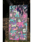 Keep Smiling (2026), an original painting by emerging Balinese artist I Made Ananda Krisna, displayed outdoors against a stone wall carved by artist I Nyoman Bratayasa on their family’s art gallery property in Bali, surrounded by lush tropical foliage — curated and photographed by Senja Living.