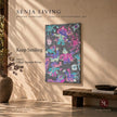 Keep Smiling (2026), an original painting by emerging Balinese artist I Made Ananda Krisna, presented in a warm, contemporary organic interior with Senja Living’s editorial branding — curated by Senja Living.