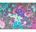 Detail of Keep Smiling (2026) by emerging Balinese artist I Made Ananda Krisna, highlighting a vivid pink and violet Wayang figure, turquoise ornamental forms and intricate black-and-white patterning — curated  and photographed by Senja Living.