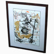Naga (2024), a one-of-a-kind gestural abstraction painting on paper by the talented young emerging Balinese artist Ni Nyoman Aura Komala Dewi, shown in its dark wood frame and white mat from an angled perspective — photographed and curated by Senja Living.