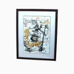 Naga (2024), a one-of-a-kind acrylic painting on paper by the talented young emerging Balinese artist Ni Nyoman Aura Komala Dewi, shown in its dark wood frame and white mat against a clean white background, revealing the complete gestural composition in black, charcoal grey, ochre and vermilion — photographed and curated by Senja Living.