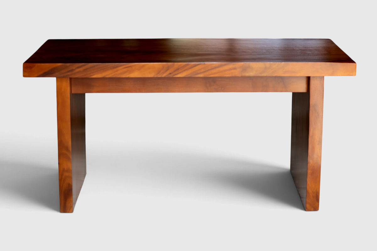 Close-up front profile view of the back side of the Modern Organic Home Library Writing Table by Senja Living, highlighting the crisp, linear straight-cut architectural edge.