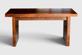 Close-up front profile view of the back side of the Modern Organic Home Library Writing Table by Senja Living, highlighting the crisp, linear straight-cut architectural edge.