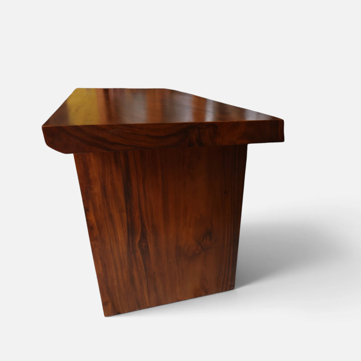 Full length overhead view highlighting the dual-edge table top design and rich grain contrast of the Modern Organic Home Library Writing Table by Senja Living.