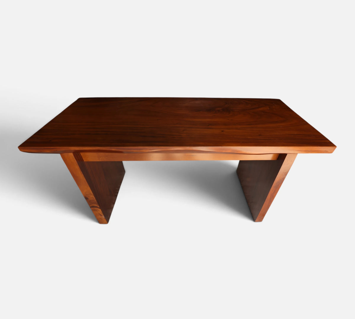 Full length straight-on view of the elegant live edge Modern Organic Home Library Writing Table by Senja Living.