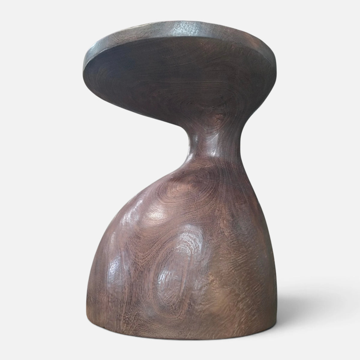 Base view of the luxurious Sculptural Gooseneck Espresso Side Table from Senja Living.