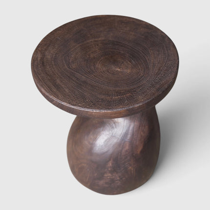 Sculptural Gooseneck Espresso Side Table made with mango wood, fire-torched with a natural polish,  from Senja Living.