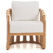 Senja Ropes Attached Accent Chair showing the symmetrical double-pole rattan frame and vertical studio-woven hyacinth performance rope detailing from a straight front-facing view.
